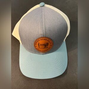 Sewing Down South Blue and Beige Trucker Hat with Leather Patch Adjustable